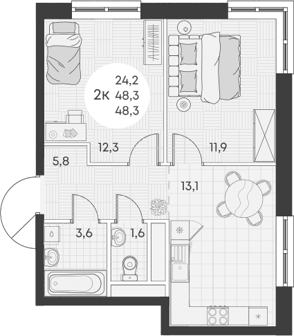 Продается 2-комн. квартира, 48.3 м²
