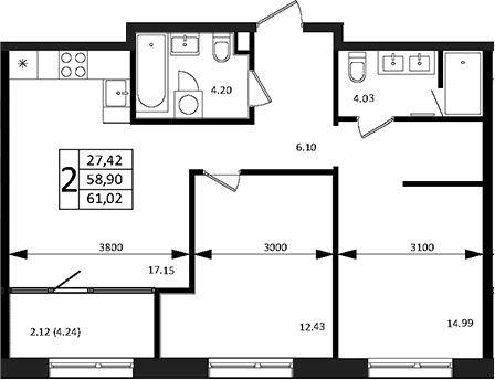 Продается 3-комн. квартира, 61.02 м²