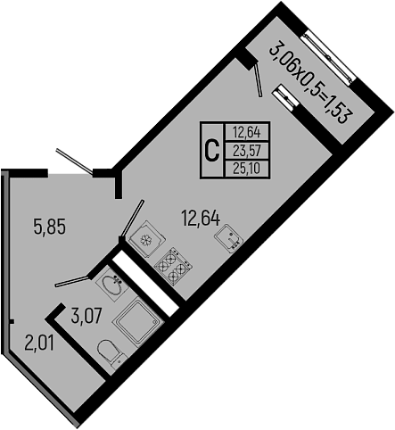 Продается 1-комн. квартира, 23.57 м²