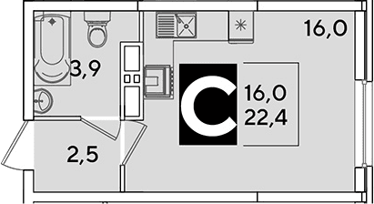 Продается 1-комн. квартира, 22.4 м²