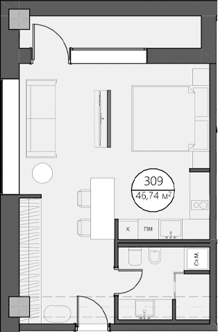 Продается 1-комн. квартира, 41.74 м²