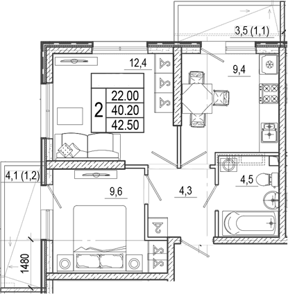 Продается 2-комн. квартира, 40.2 м²
