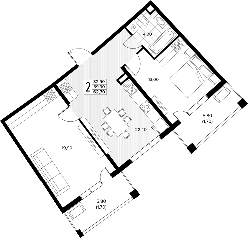 Продается 2-комн. квартира, 59.3 м²