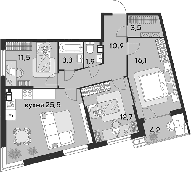 Продается 4-комн. квартира, 85.4 м²