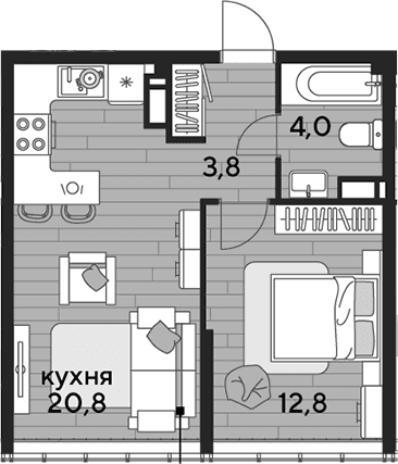 Продается 1-комн. квартира, 41.4 м²