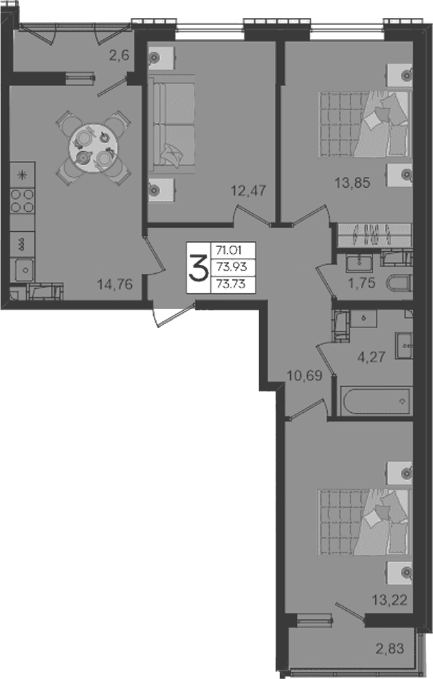Продается 3-комн. квартира, 71.01 м²