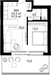 Продается 1-комн. квартира, 42.2 м²