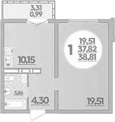 Продается 1-комн. квартира, 37.82 м²