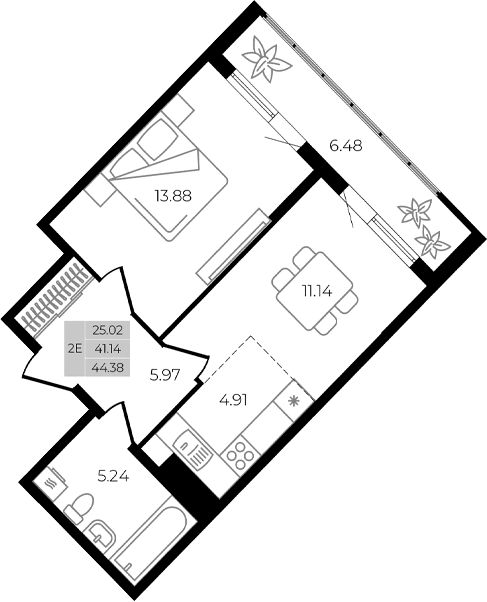 Продается 2-комн. квартира, 41.14 м²