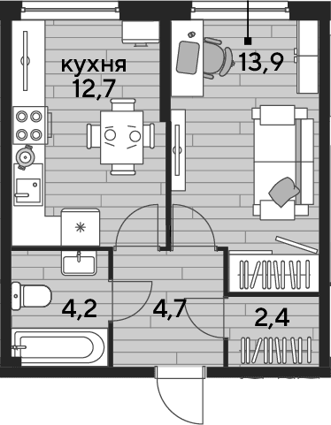 Продается 1-комн. квартира, 37.9 м²
