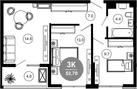 Продается 2-комн. квартира, 50.2 м²