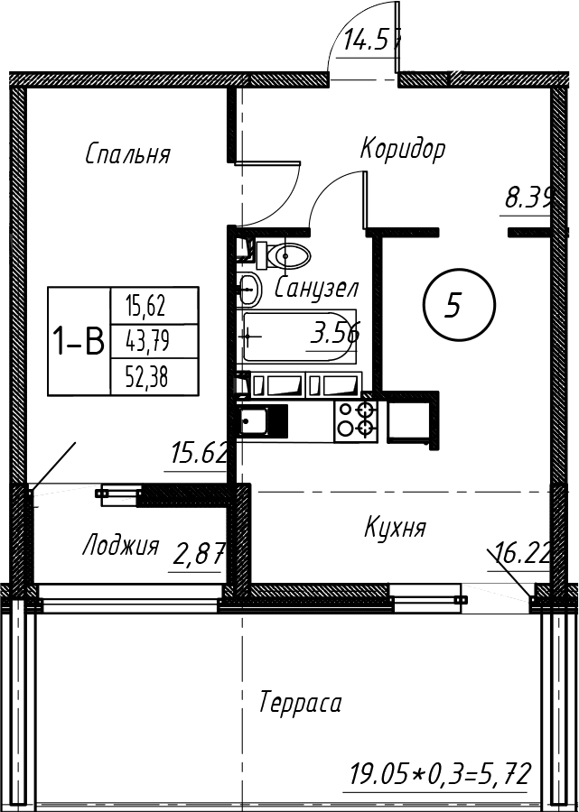 Продается 2-комн. квартира, 43.79 м²