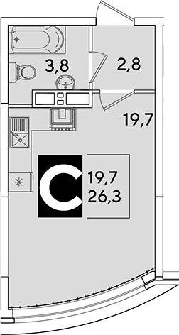 Продается 1-комн. квартира, 26.3 м²