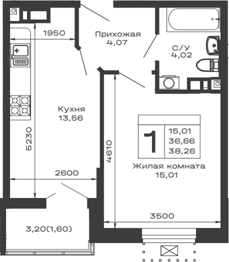 Продается 1-комн. квартира, 36.66 м²