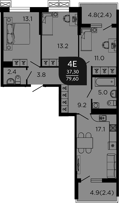 Продается 4-комн. квартира, 76.95 м²