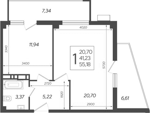 Продается 1-комн. квартира, 41.23 м²