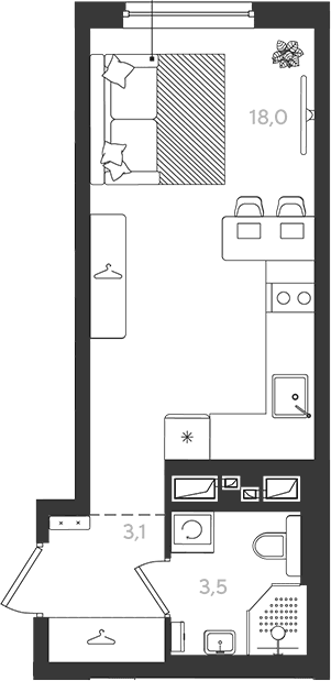 Продается 1-комн. квартира, 24.6 м²