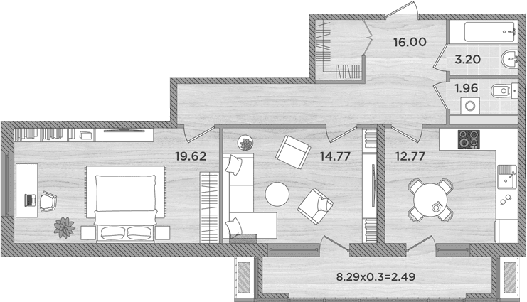 Продается 2-комн. квартира, 68.32 м²