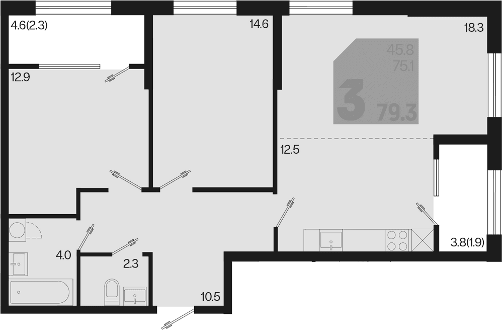 Продается 3-комн. квартира, 75.1 м²