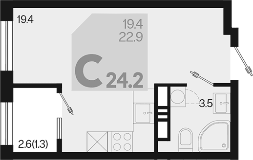 Продается 1-комн. квартира, 22.9 м²