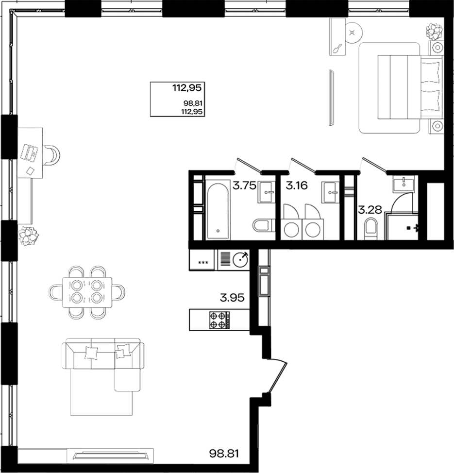 Продается 1-комн. квартира, 112.95 м²