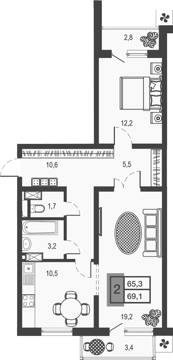 Продается 2-комн. квартира, 62.88 м²