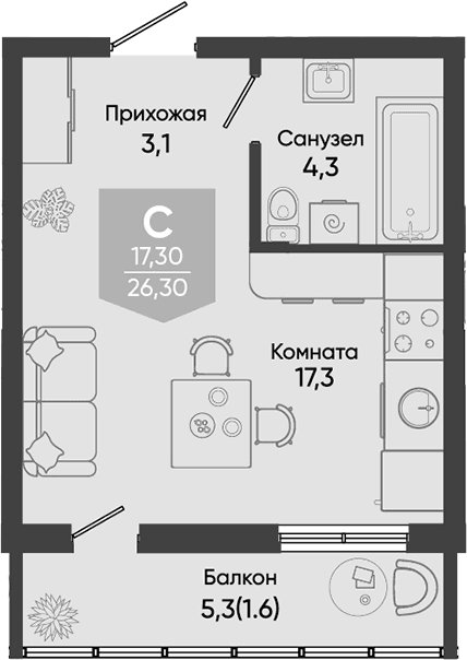 Продается 1-комн. квартира, 24.7 м²