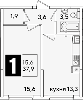 Продается 1-комн. квартира, 37.9 м²