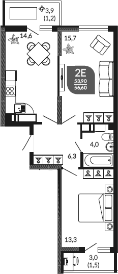 Продается 2-комн. квартира, 53.9 м²