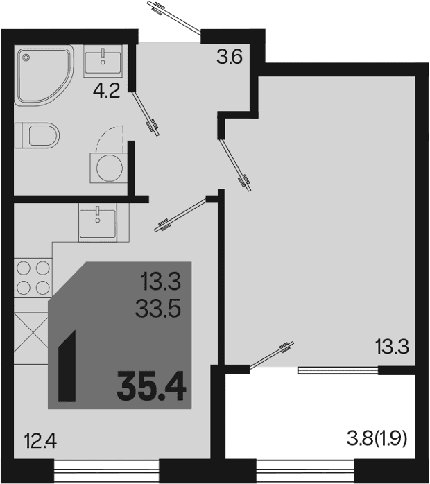 Продается 1-комн. квартира, 33.5 м²