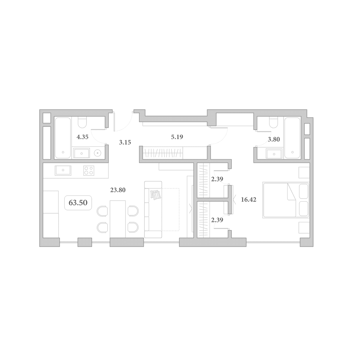 Продается 2-комн. квартира, 64.3 м²