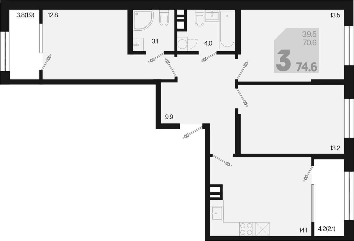 Продается 3-комн. квартира, 70.6 м²