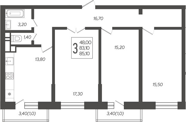 Продается 3-комн. квартира, 83.1 м²