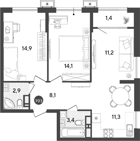 Продается 3-комн. квартира, 65.9 м²