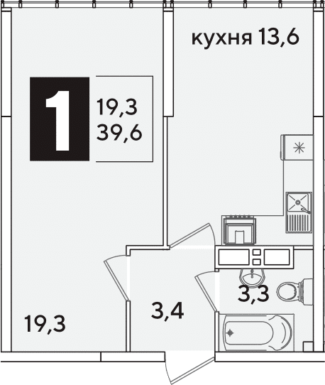 Продается 1-комн. квартира, 39.6 м²
