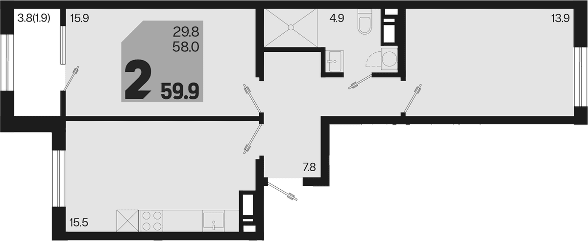 Продается 3-комн. квартира, 58 м²
