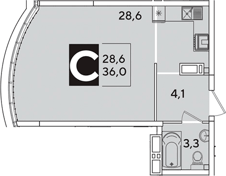 Продается 1-комн. квартира, 35.1 м²