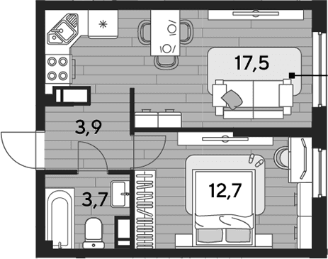 Продается 1-комн. квартира, 37.8 м²