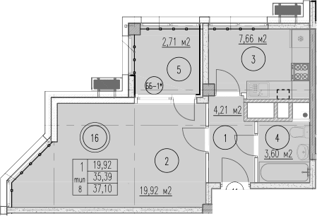 Продается 1-комн. квартира, 35.39 м²