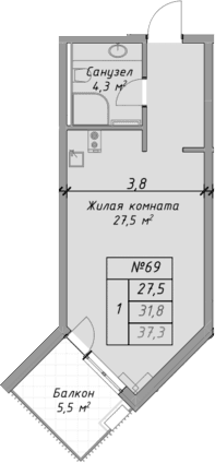 Продается 1-комн. квартира, 31.8 м²