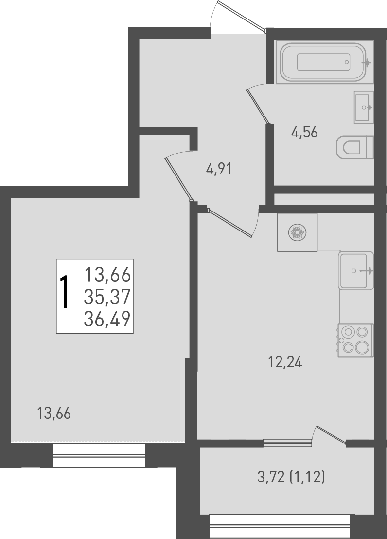Продается 1-комн. квартира, 35.37 м²