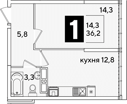 Продается 1-комн. квартира, 36.2 м²