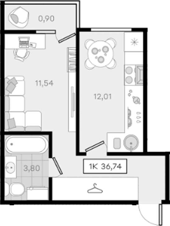 Продается 1-комн. квартира, 35.84 м²