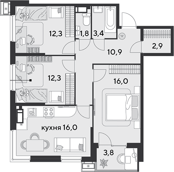 Продается 4-комн. квартира, 75.6 м²
