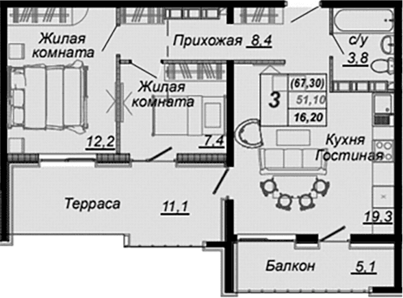 Продается 2-комн. квартира, 48.6 м²