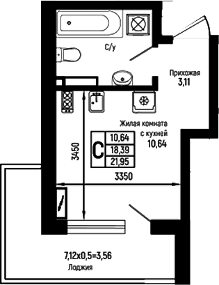 Продается 1-комн. квартира, 18.39 м²