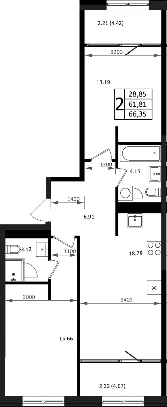 Продается 3-комн. квартира, 66.35 м²