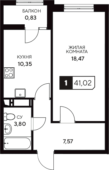 Продается 1-комн. квартира, 40.19 м²