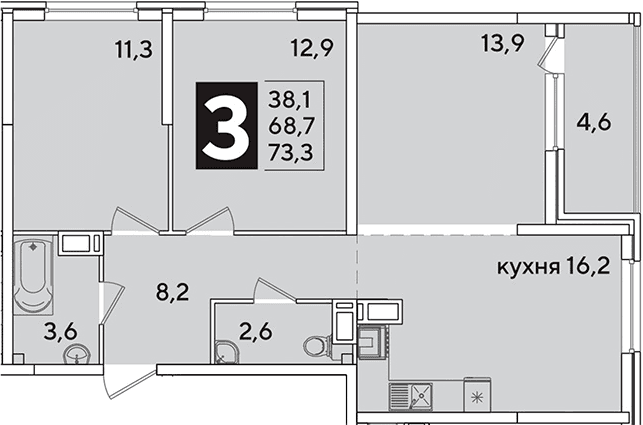 Продается 4-комн. квартира, 68.7 м²