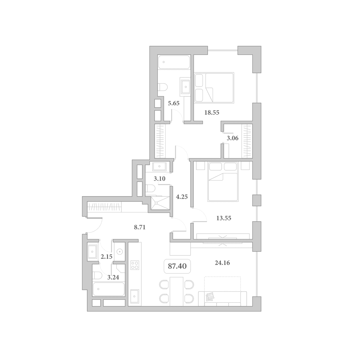 Продается 3-комн. квартира, 87.4 м²
